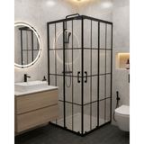 Db Banyo Deniz Seri Köşe Giriş Duşakabin 5 mm Siyah Çizgili Temperli Cam Siyah Profil Yükseklik 190 cm - 100 x 100 cm