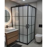 Db Banyo Deniz Seri Köşe Girişli Duşakabin 5 mm Siyah Çizgili ve Desenli Temperli Cam Siyah Profil Yükseklik 190 cm - 100 x 100 cm