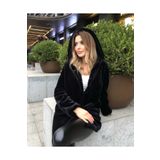 dblovedbrand Kapüşonlu Peluş Kürk Kaban peluskaban Peluş Mont Kadın