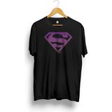 Dc Comics Superman Classic Logo Striped Baskılı Tişört - Siyah - XL