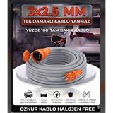 DC-ELEKTRO Öznur Kablo Halojen Free Evde Araç Şarjı Uyumlu (12-50 Metre) (3x2.5mm % 100 Tam Bakır Tek Damarlı) Holejen Free Kauçuk Fişli Uzatma Seyyar - 35 METRE