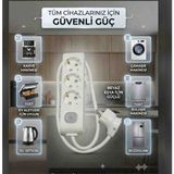 DC-ELEKTRO Viko Multi-Let 3 Lü (1-15 Metre Arası) 3x2.5 Anahtarlı Çocuk Korumali % Yüz Tam Bakır Ttr Kablolu Uzatma Seyyar (Markanin Özel Üretimi Orijinal Tse Fişli Bakir Kablolu) - Beyaz - 8 METRE