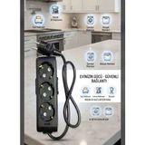 DC-ELEKTRO Viko Multi-Let 3 Lü (1-15 Metre Arası) Çocuk Korumali 3x2.5 % Yüz Tam Bakır Ttr Kablolu Uzatma Seyyar (Markanin Özel Üretimi Orijinal Tse Fişli Bakir Kablolu) - Siyah - 3 METRE