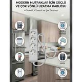 DC-ELEKTRO Viko Multi-Let 4 Lü (1-15 Metre Arası) Çocuk Korumali 3x2.5 % Yüz Tam Bakır Ttr Kablolu Uzatma Seyyar (Markanin Özel Üretimi Orijinal Tse Fişli Bakir Kablolu) - Beyaz