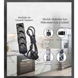 DC-ELEKTRO Viko Multi-Let 4 Lü (1-15 Metre Arası) Çocuk Korumali 3x2.5 % Yüz Tam Bakır Ttr Kablolu Uzatma Seyyar (Markanin Özel Üretimi Orijinal Tse Fişli Bakir Kablolu) - Siyah - 10 METRE