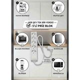 DC-ELEKTRO Viko Multi-Let 5 Li (1-15 Metre Arası) Çocuk Korumali 3x2.5 % Yüz Tam Bakır Ttr Kablolu Uzatma Seyyar (Markanin Özel Üretimi Orijinal Tse Fişli Bakir Kablolu) - Beyaz
