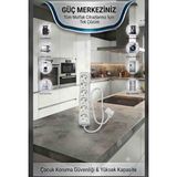 DC-ELEKTRO Viko Multi-Let 6 Lı 3x2.5mm (1-15 Metre Arası) Çocuk Korumali % Yüz Tam Bakır Ttr Kablolu Uzatma Seyyar (Markanin Özel Üretimi Orijinal Tse Fişli Bakir Kablolu) - Beyaz - 2 metre
