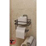 DCA SUPPLY STORE Yapışkanlı Delme Gerektirmeyen Banyo Rafı Ve Tuvalet Kağıtlığı - Siyah Paslanmaz WC Kağıt Askısı Rafı