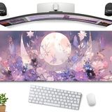 DCJJM Havalı Kawaii Pastel Mor Çiçekli Masa Matı Mouse Pad Büyük Oyun Mousepad Spiritüel Dolunay XL Genişletilmiş Masa Pedi Dizüstü Bilgisayar Klavyesi Mouse Mat, Kadınlar için Sevimli Masa Matı Ofis Dekoru