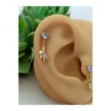 DCPİERCİNG Cerrahi Çelik Sallantılı Altın Ayıcık Pembe Zirkon Tragus Helix Conch Piercing