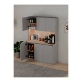 D&D JW Luna Modern Kahve Köşesi – 135 cm Çok Amaçlı dolap, Gömme LED Aydınlatmalı – MDF – Sis Gri – Çam