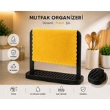 Ddm Global Mutfak Organizeri Su Toplama Hazneli Tezgah Üstü Bez ve Sünger Düzenleyici Minimal Tasarım 19 x 17 cm - Siyah