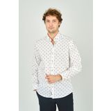 De Leone Erkek Slim Fit Desenli Uzun Kol %100 Pamuk Gömlek 2041 Ekru
