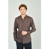 De Leone Erkek Slim Fit Desenli Uzun Kollu %100 Pamuk Gömlek 2045 Kahverengi