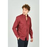 De Leone Erkek Slim Fit Desenli Uzun Kollu %100 Pamuk Gömlek 2045 Kırmızı