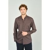 De Leone Erkek Slim Fit Desenli Uzun Kollu Pamuk Gömlek 2045 Kahverengi