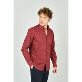 De Leone Erkek Slim Fit Desenli Uzun Kollu Pamuk Gömlek 2045 Kırmızı