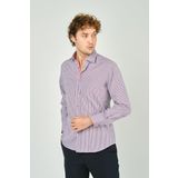 De Leone Erkek Slim Fit Ekoseli Uzun Kollu %100 Pamuk Gömlek 2060 Bordo