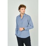 De Leone Erkek Slim Fit Ekoseli Uzun Kollu %100 Pamuk Gömlek 2062 Mavi - XL