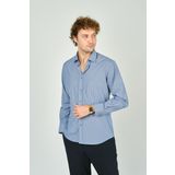 De Leone Erkek Slim Fit Ekoseli Uzun Kollu %100 Pamuk Gömlek 2062 Mavi