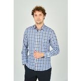 De Leone Erkek Slim Fit Kareli Uzun Kollu %100 Pamuk Gömlek 2240 Mavi