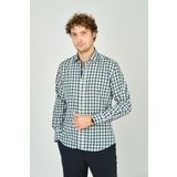 De Leone Erkek Slim Fit Kareli Uzun Kollu %100 Pamuk Gömlek 2240 Yeşil