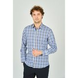 De Leone Erkek Slim Fit Kareli Uzun Kollu Pamuk Gömlek 2240 - Mavi