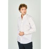 De Leone Erkek Slim Fit Uzun Kollu Desenli %100 Pamuk Gömlek 2043 Kırmızı - XL