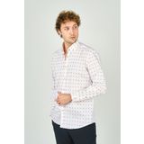 De Leone Erkek Slim Fit Uzun Kollu Desenli %100 Pamuk Gömlek 2043 Kırmızı