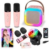 DEABOLAR Çocuklar için Karaoke Makinesi, Taşınabilir Bluetooth Hoparlör, 2 Kablosuz Mikrofonlu 1 Disko Topu Strobe Lambası 7 Modlu Sahne Işığı Ev Odası Dans Partileri Doğum Günü için