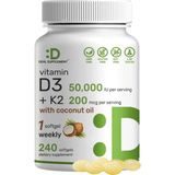 Deal Supplement Vitamin D3 50,000 Iu + K2 Mk7 200MCG Softgels, 240 Count 2-In-1 Complex With Virgin Coconut Oil