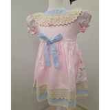Dealdrof Bebe Yaka Dantelli Elbise - 6 - 9 Ay - Açık Pembe - Açık Mavi