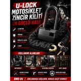 Deanb 1.8M Motosiklet Zincir Kilidi U-Lock Çelik Güvenlik Kilidi Kesilmeye ve Delinmeye Dayanıklı - Mat Siyah - Titanium
