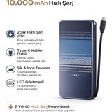 Deanb 10000MAH Karbon Stil Powerbank Dahili Type-C Kablo 20W Hızlı Şarj Taşınabilir Şarj Cihazı - Lacivert