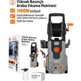 Deanb 1100W 60 Bar Basınçlı Araç Yıkama Makinesi 8 Metre Hortumlu Oto Motosiklet Bahçe Havuz Yıkama Pompası