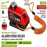 Deanb 120DB Motosiklet Disk Kilidi Alarmlı Işıklı 1.5m Hatırlatma Kablolu Alüminyum Alaşım Güvenlik Alarm - Kırmızı