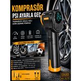 Deanb 150PSI Kablosuz Hava Kompresörü 3600mAh LCD Ekranlı Araç Bisiklet Top Şişirme Pompası - Siyah