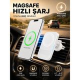 Deanb 15W MagSafe Kablosuz Şarjlı Araç İçi Telefon Tutucu Manyetik Hızlı Şarj Havalandırma 2in1 - Beyaz