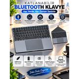 Deanb Alüminyum Şarjlı 64 Tuşlu Türkçe Q Klavye Deri Standlı Katlanabilir Bluetooth Dokunmatik Touchpad - Siyah