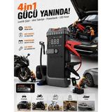 Deanb Çantalı 12000MAH 1200A 150PSI Akü Takviyeli Oto Bisiklet Motosiklet Hava Kompresörü Lastik Şişirme Pompası - Siyah