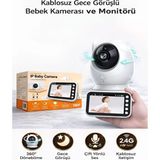 Deanb Full HD Monitörlü Bebek Telsiz Kamerası 2.4GHz Kablosuz 360° PTZ Gece Görüşlü İnterkom - Monitörlü Bebek Kamerası