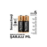 DEANB Type-C Şarjlı 2800mWh 1.5V Şarj Edilebilir 2'li AA Kalın Pil - lityum iyon Batarya