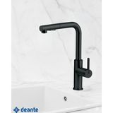Deante Momi BKM_N73M Çekme Spiralli Siyah Mutfak Evye Bataryası Mat | 348 mm Yükseklik, 275 mm Menzil , Su Tasarruflu Bal Peteği Aeratör, Sessiz kullanım