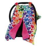 Dear Baby Gear Lüks Araba Koltuğu Gölgeliği, Çift Katmanlı Minky, Parlak Renkli Kalpler, Canlı Pembe Minky Pürüzsüz, Canlı Pembe, 100 x 76 cm