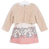 Dear Enika Bupperkids Kız Bebek Sevimli Sincap Yelekli Ekru Elbise Takımı - 6 Ay - Pembe