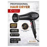 Dearling 2500W Profesyonel Kuaför Tipi Fön Makinesi | AC Motor | 2 Başlıklı + Vigo Başlık | 2 Yıl TR Garantili