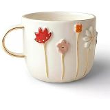 Dearmoon House El Yapımı Seramik Mug, 24 Karat Gerçek Altın Bezemeli, Çiçek Desenli, Atlı Karınca Kutulu, Hediye Seti, Lüks Kupa,
