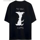 Death Note Anime Tasarım Serisi Kira ve Ryuk "thıs World Is Rotten" Yazılı Sırt ve Ön Baskılı Unısex Pamuklu Tişört - Siyah - XL