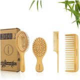 Debetool Bambu Saç Fırçası Seti, Doğal Bambu Kürek, Dolaşık Açıcı Saç Fırçası Tarak Seti, Kalın/İnce - Kadın, Erkek Çocuklar Için Hediye
