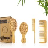 DEBETOOL Bambu Saç Fırçası Seti, Doğal Bambu Kürek, Dolaşık Açıcı Saç Fırçası ve Tarak Seti, Kalın/İnce - Kadın, Erkek ve Çocuklar için Hediye